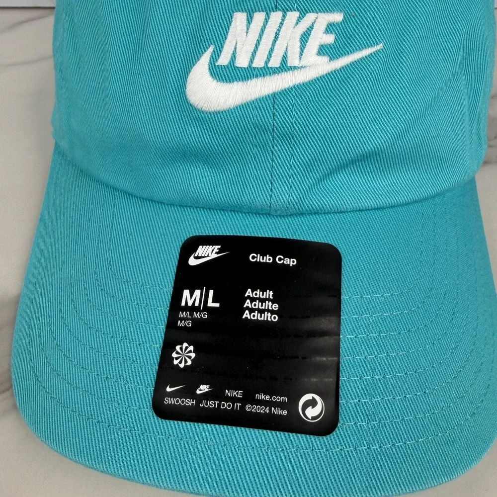 Nike Hat Cap Strap Back Mens M/L Teal Blue Club Cap Swoosh Logo Baseball